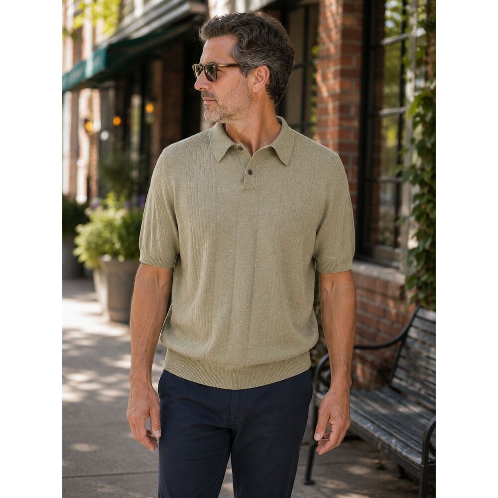 Principe Made In Italy Beige Short Sleeve Knit Polo Shirt Men's Large